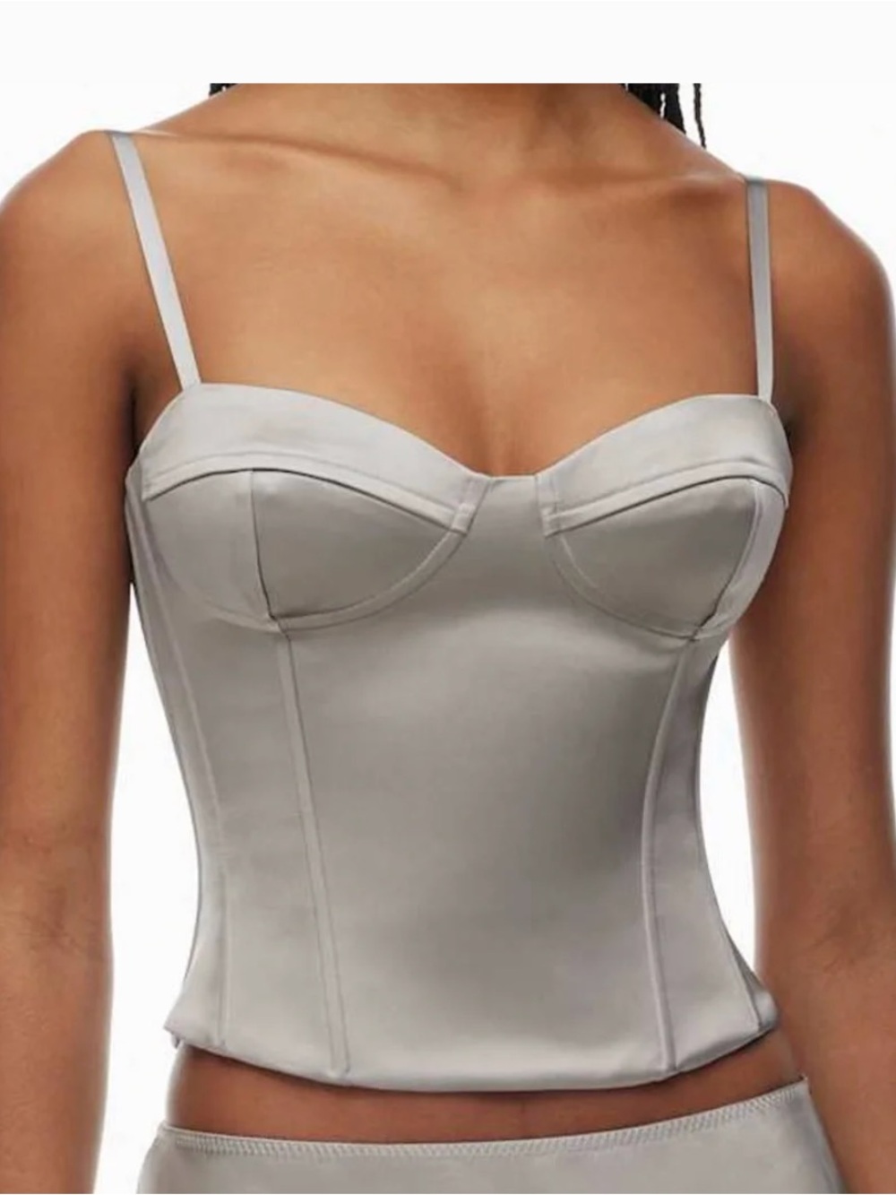 Aritzia Wilfred Satin Bustier Corset Top in Light Gray